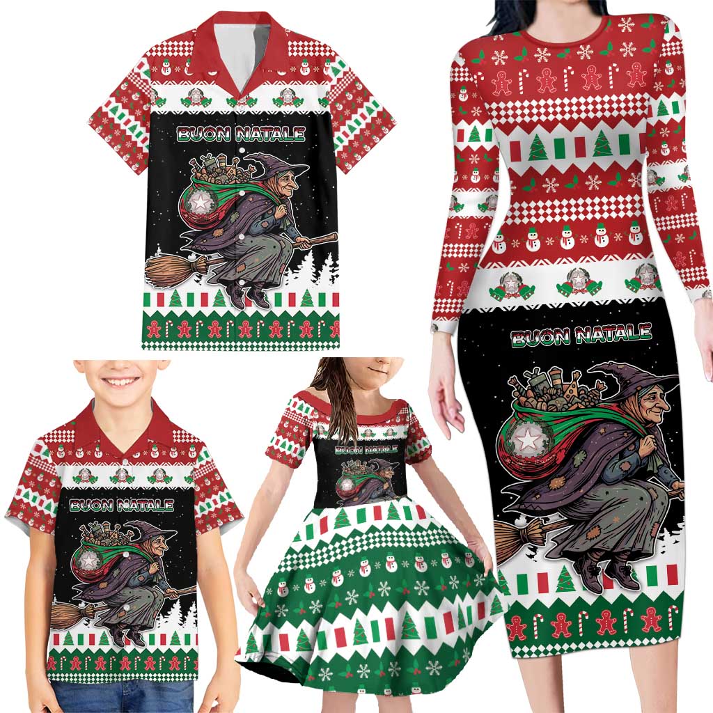 Italy Christmas Family Matching Long Sleeve Bodycon Dress and Hawaiian Shirt La Befana Buon Natale - Wonder Print Shop