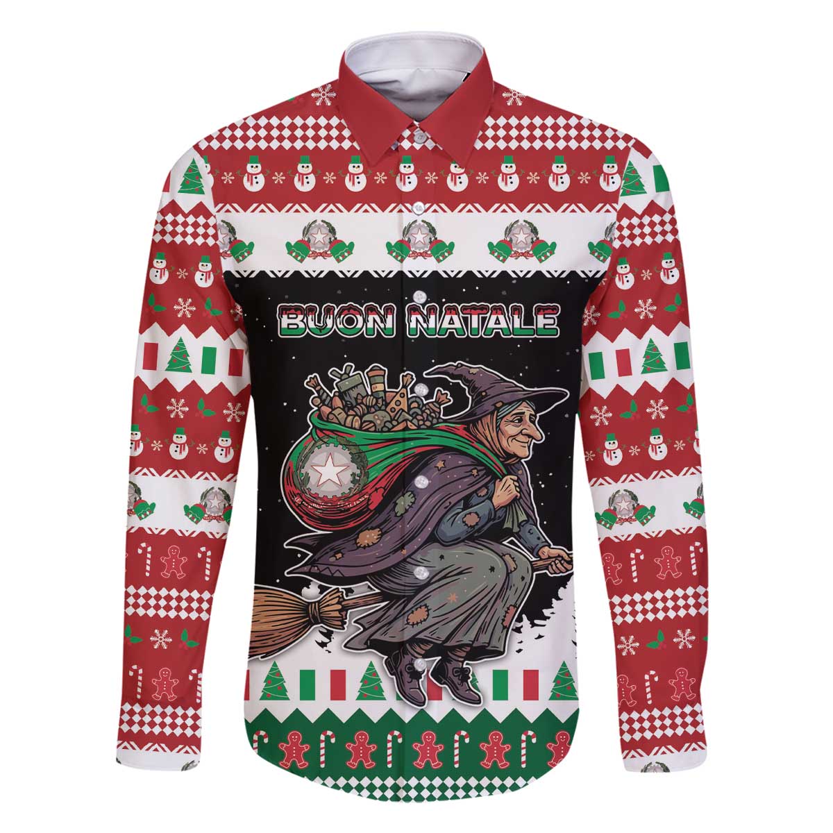 Italy Christmas Family Matching Off The Shoulder Long Sleeve Dress and Hawaiian Shirt La Befana Buon Natale - Wonder Print Shop