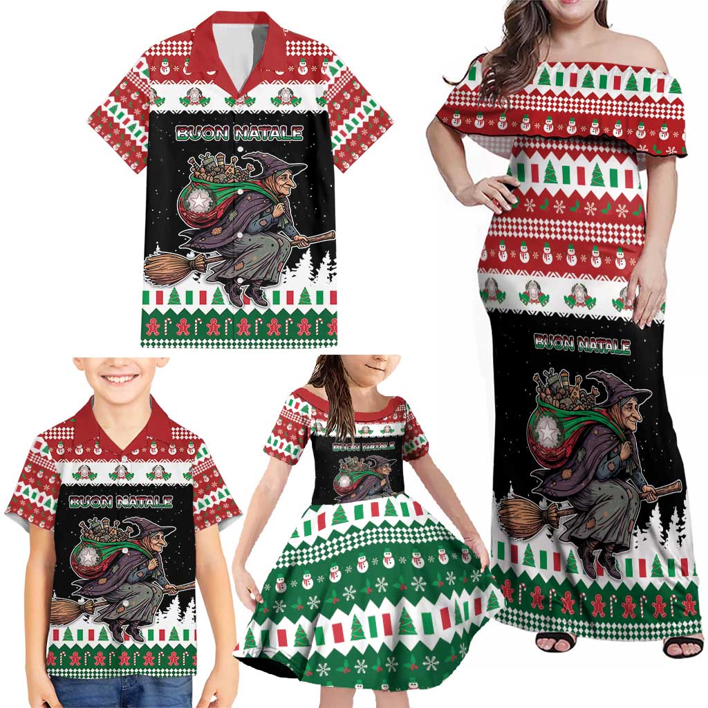 Italy Christmas Family Matching Off Shoulder Maxi Dress and Hawaiian Shirt La Befana Buon Natale - Wonder Print Shop
