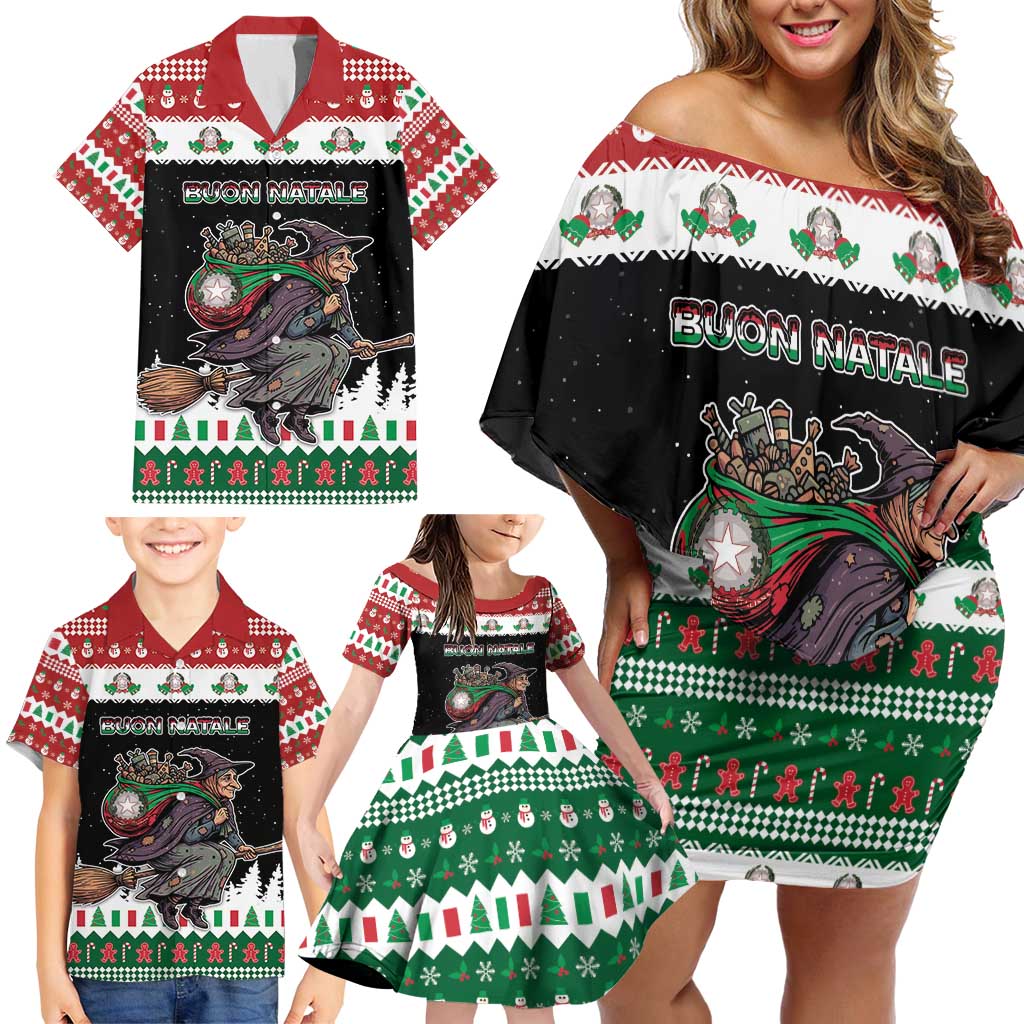 Italy Christmas Family Matching Off Shoulder Short Dress and Hawaiian Shirt La Befana Buon Natale - Wonder Print Shop