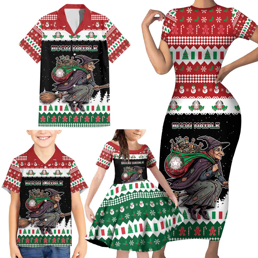 Italy Christmas Family Matching Short Sleeve Bodycon Dress and Hawaiian Shirt La Befana Buon Natale - Wonder Print Shop