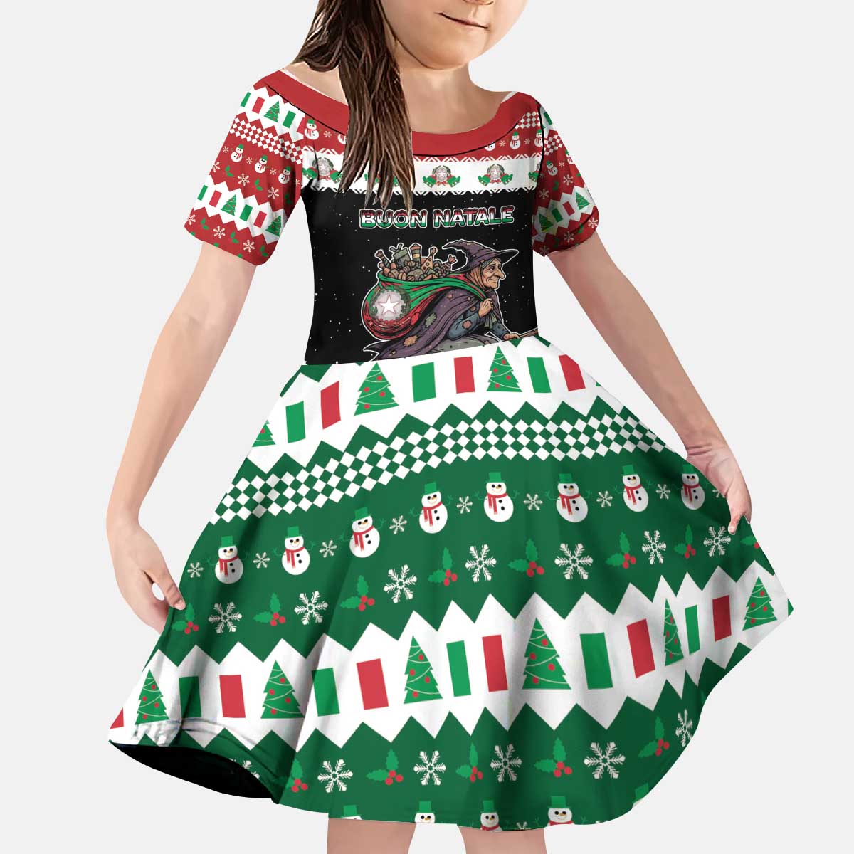 Italy Christmas Kid Short Sleeve Dress La Befana Buon Natale - Wonder Print Shop