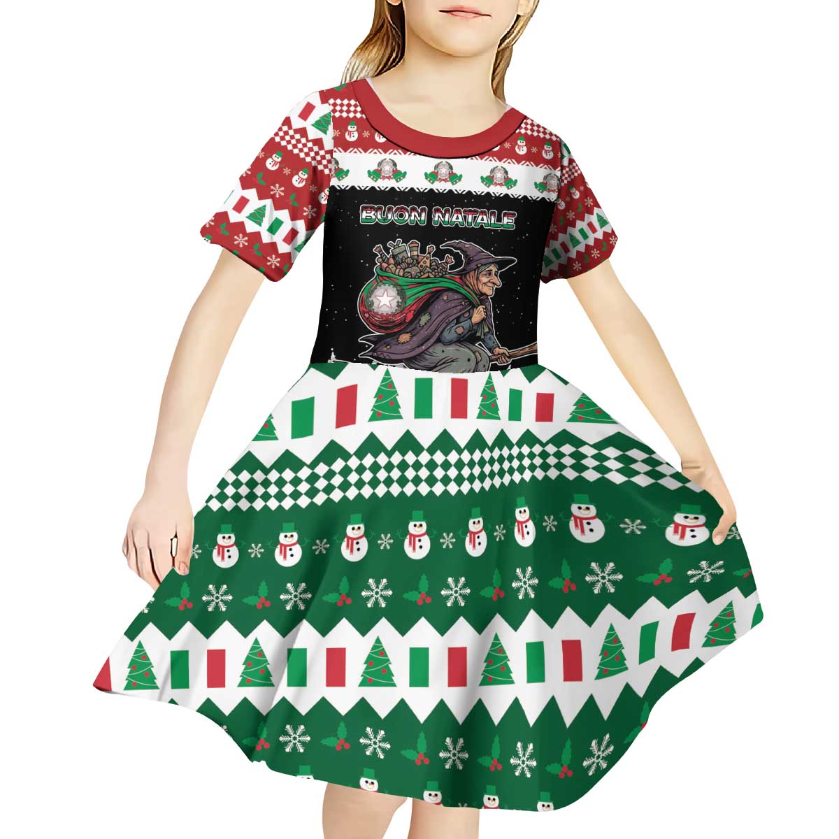 Italy Christmas Kid Short Sleeve Dress La Befana Buon Natale - Wonder Print Shop