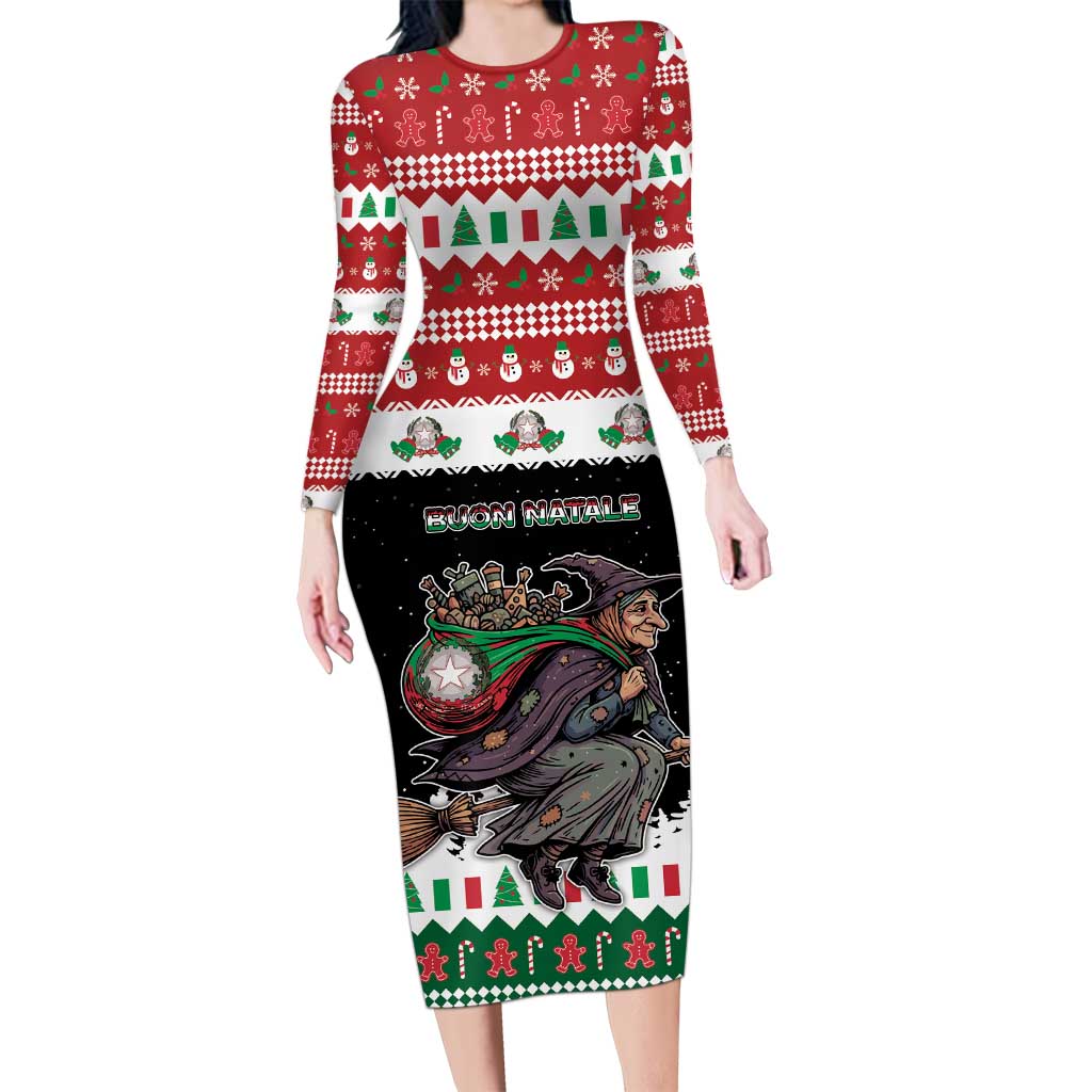 Italy Christmas Long Sleeve Bodycon Dress La Befana Buon Natale - Wonder Print Shop