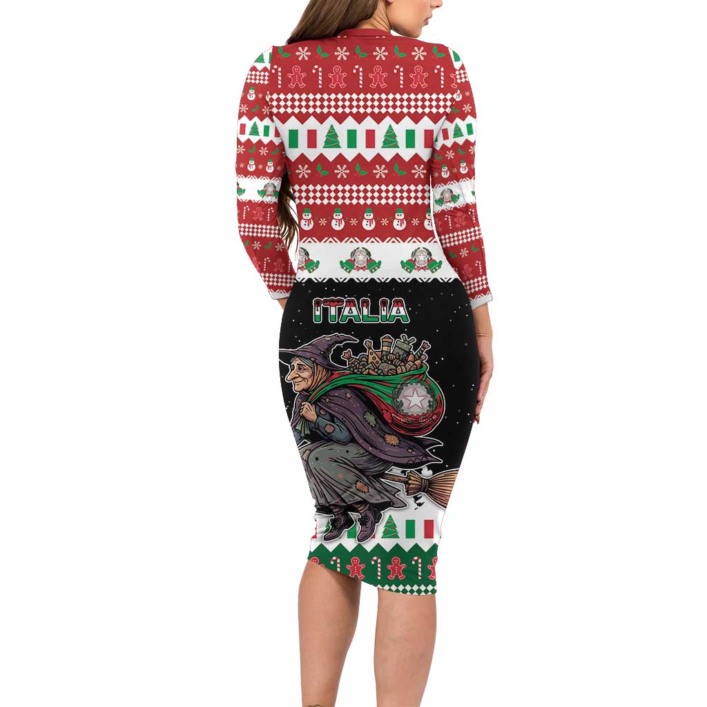 Italy Christmas Long Sleeve Bodycon Dress La Befana Buon Natale - Wonder Print Shop