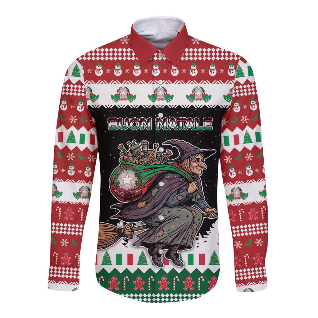 Italy Christmas Long Sleeve Button Shirt La Befana Buon Natale - Wonder Print Shop