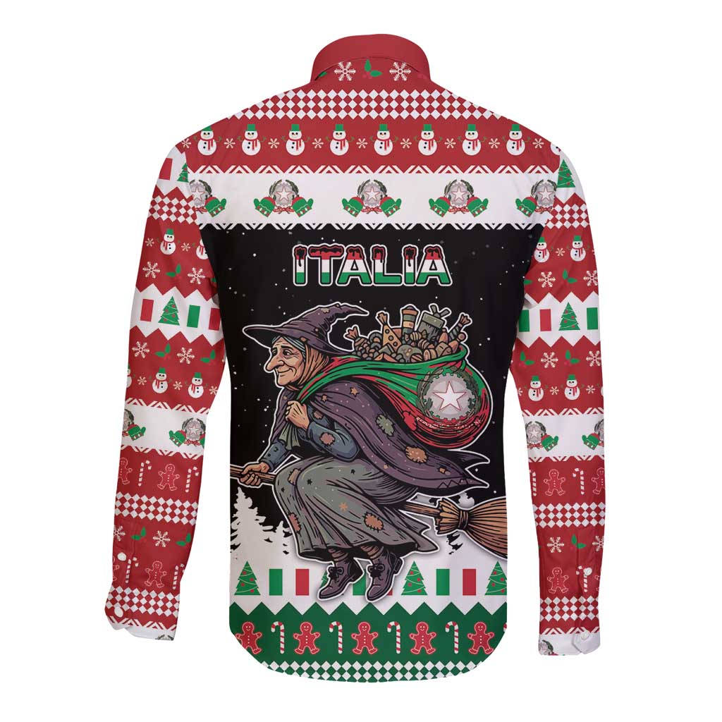 Italy Christmas Long Sleeve Button Shirt La Befana Buon Natale - Wonder Print Shop