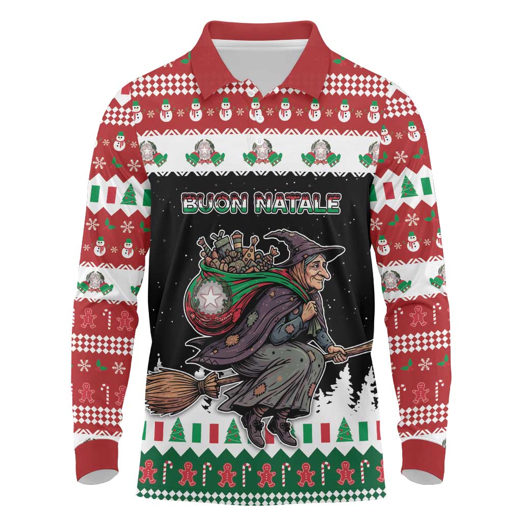 Italy Christmas Long Sleeve Polo Shirt La Befana Buon Natale - Wonder Print Shop