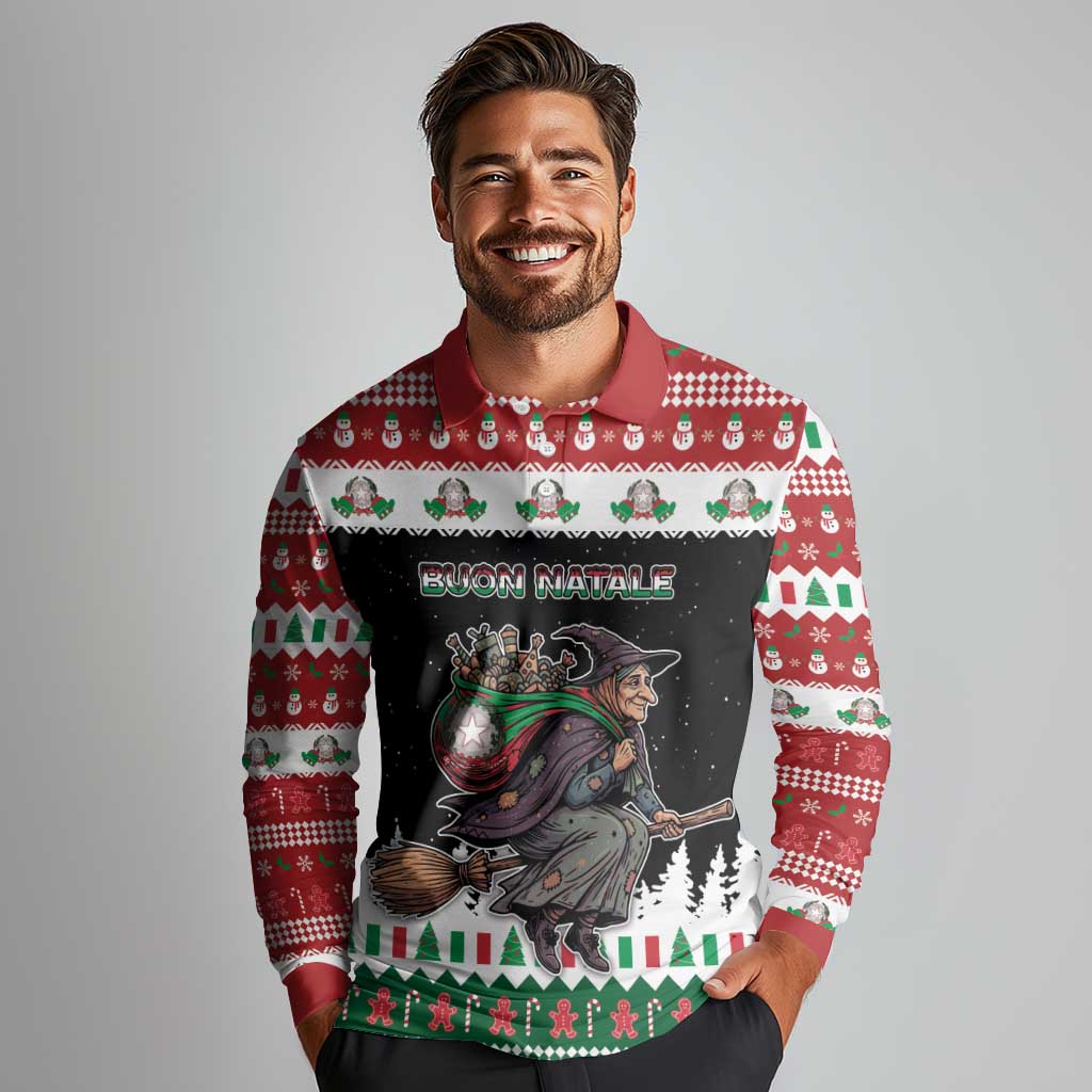 Italy Christmas Long Sleeve Polo Shirt La Befana Buon Natale - Wonder Print Shop