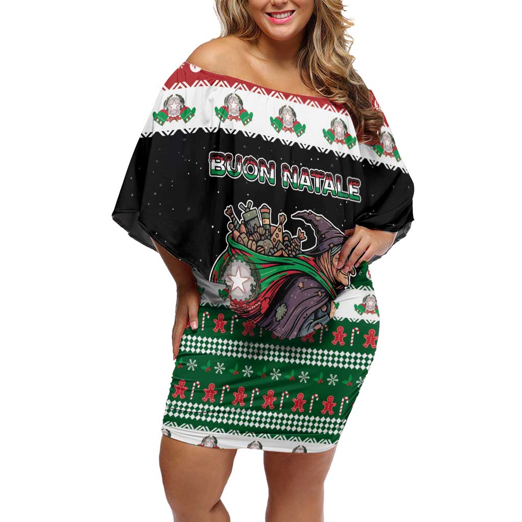 Italy Christmas Off Shoulder Short Dress La Befana Buon Natale - Wonder Print Shop