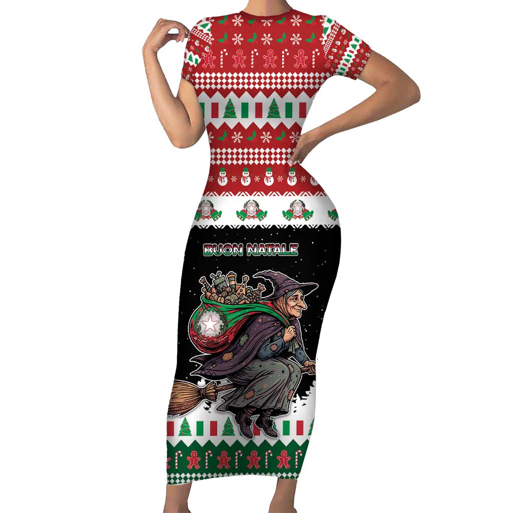Italy Christmas Short Sleeve Bodycon Dress La Befana Buon Natale - Wonder Print Shop
