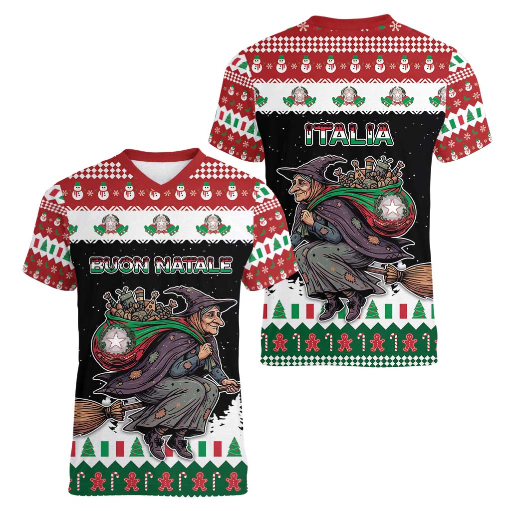 Italy Christmas Women V-Neck T-Shirt La Befana Buon Natale - Wonder Print Shop