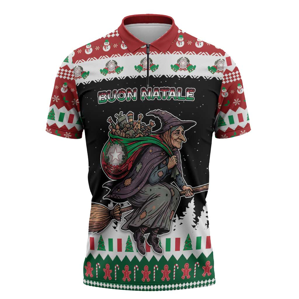 Italy Christmas Zipper Polo Shirt La Befana Buon Natale - Wonder Print Shop