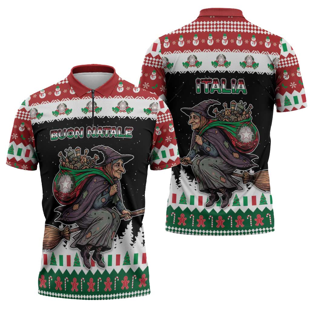 Italy Christmas Zipper Polo Shirt La Befana Buon Natale - Wonder Print Shop