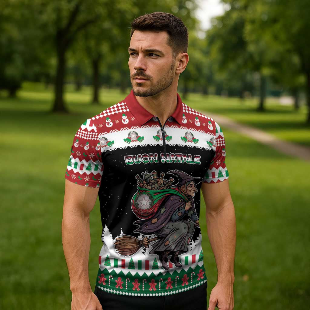 Italy Christmas Zipper Polo Shirt La Befana Buon Natale - Wonder Print Shop