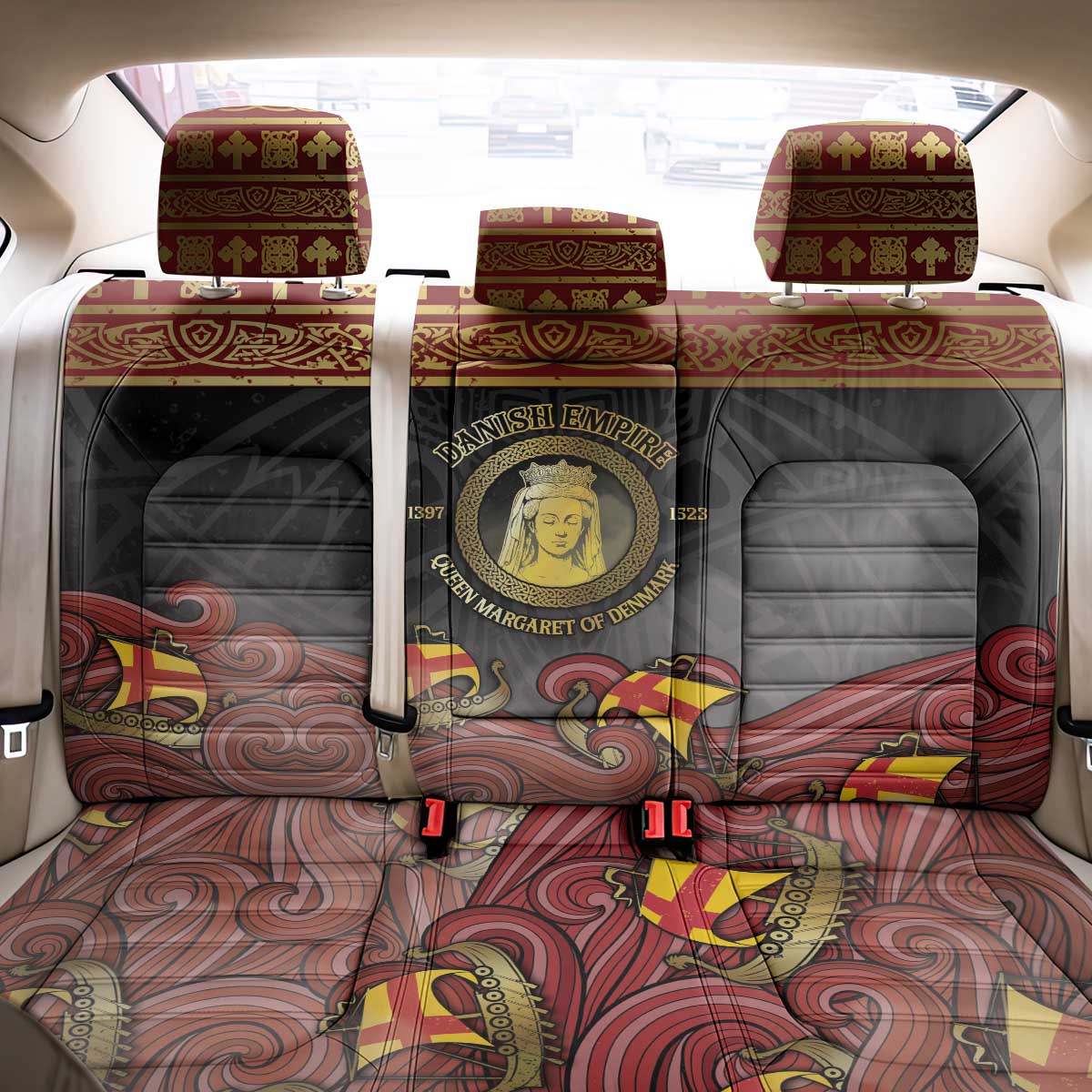 Danish Empire Back Car Seat Cover Kalmar Union With Viking Patterns - Wonder Print Shop