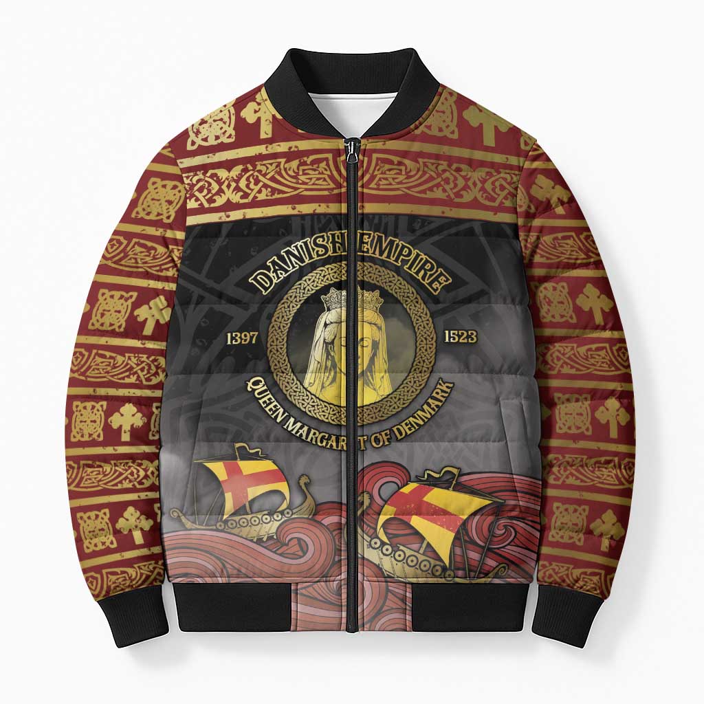 Danish Empire Bomber Puffer Jacket Kalmar Union With Viking Patterns - Wonder Print Shop