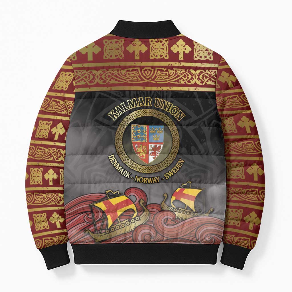 Danish Empire Bomber Puffer Jacket Kalmar Union With Viking Patterns - Wonder Print Shop