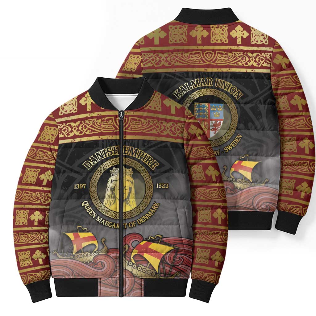 Danish Empire Bomber Puffer Jacket Kalmar Union With Viking Patterns - Wonder Print Shop