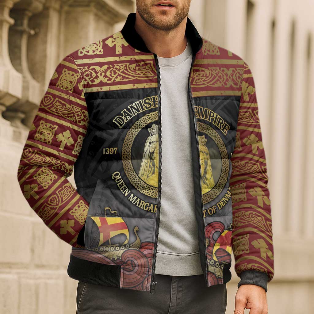 Danish Empire Bomber Puffer Jacket Kalmar Union With Viking Patterns - Wonder Print Shop