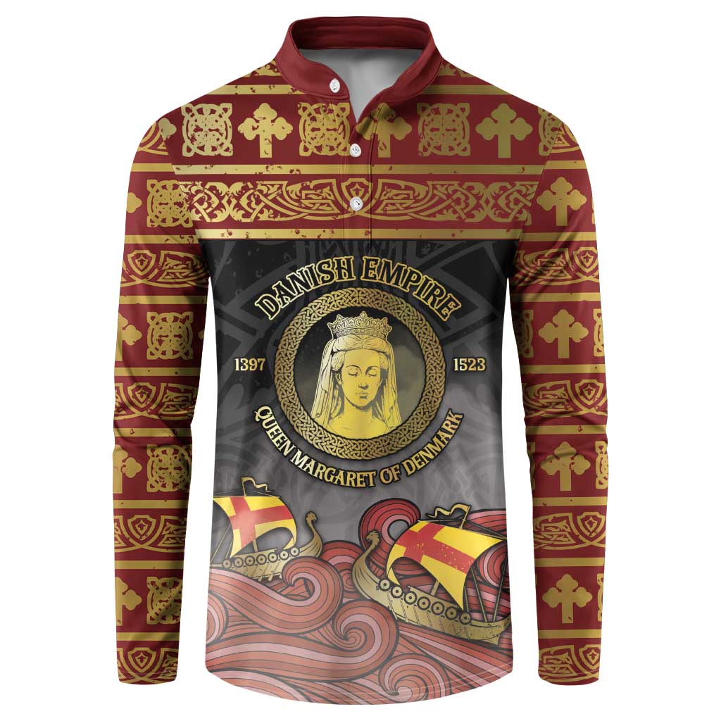 Danish Empire Button Sweatshirt Kalmar Union With Viking Patterns - Wonder Print Shop