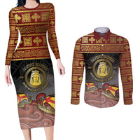 Danish Empire Couples Matching Long Sleeve Bodycon Dress and Long Sleeve Button Shirt Kalmar Union With Viking Patterns - Wonder Print Shop