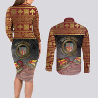 Danish Empire Couples Matching Long Sleeve Bodycon Dress and Long Sleeve Button Shirt Kalmar Union With Viking Patterns - Wonder Print Shop