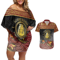 Danish Empire Couples Matching Off Shoulder Short Dress and Hawaiian Shirt Kalmar Union With Viking Patterns - Wonder Print Shop