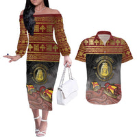 Danish Empire Couples Matching Off The Shoulder Long Sleeve Dress and Hawaiian Shirt Kalmar Union With Viking Patterns - Wonder Print Shop