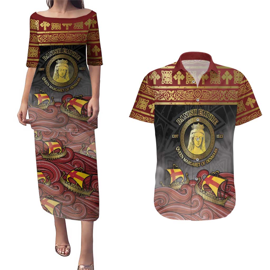 Danish Empire Couples Matching Puletasi and Hawaiian Shirt Kalmar Union With Viking Patterns - Wonder Print Shop