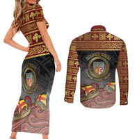 Danish Empire Couples Matching Short Sleeve Bodycon Dress and Long Sleeve Button Shirt Kalmar Union With Viking Patterns - Wonder Print Shop
