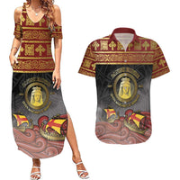 Danish Empire Couples Matching Summer Maxi Dress and Hawaiian Shirt Kalmar Union With Viking Patterns - Wonder Print Shop