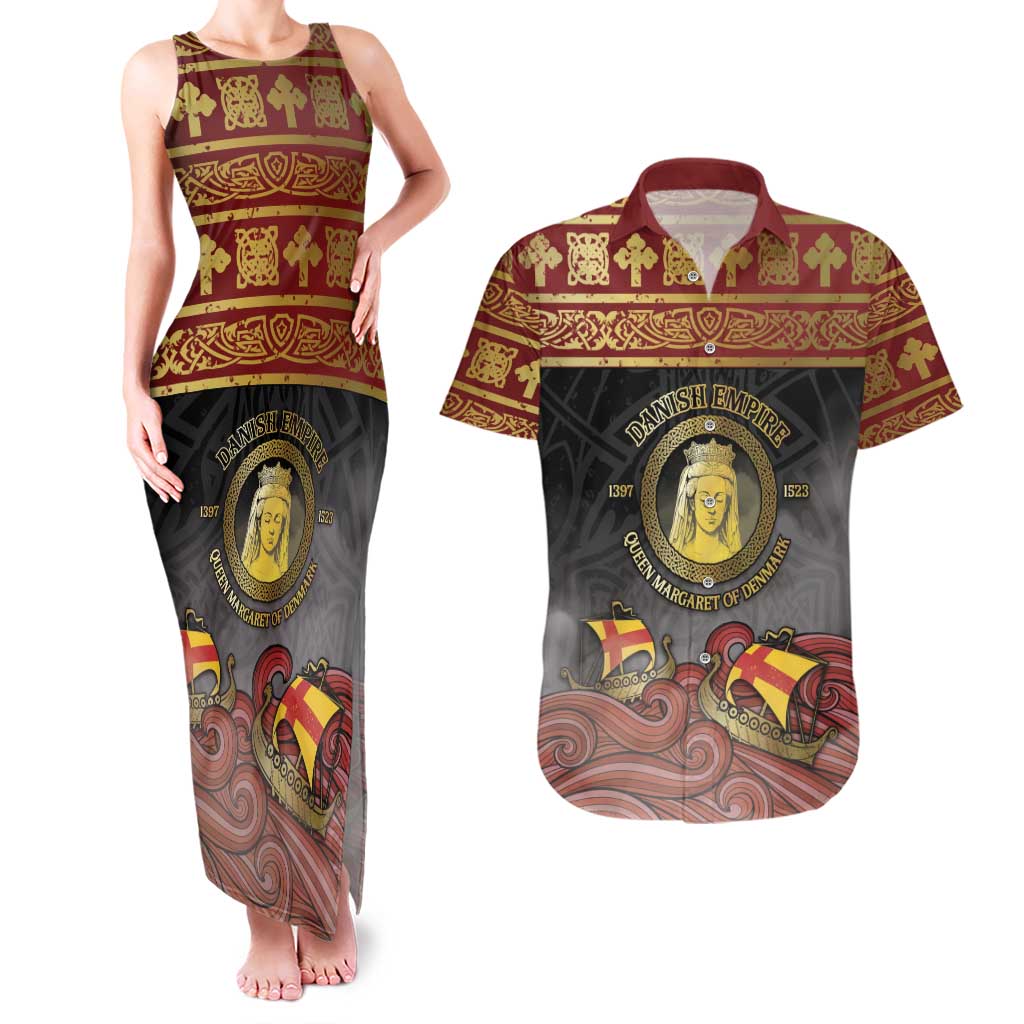 Danish Empire Couples Matching Tank Maxi Dress and Hawaiian Shirt Kalmar Union With Viking Patterns - Wonder Print Shop
