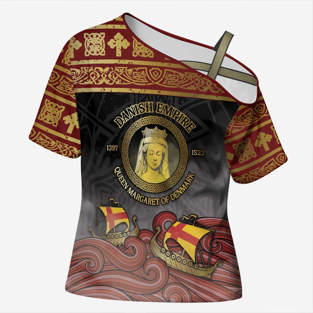 Danish Empire Cross Shoulder Shirt Kalmar Union With Viking Patterns - Wonder Print Shop
