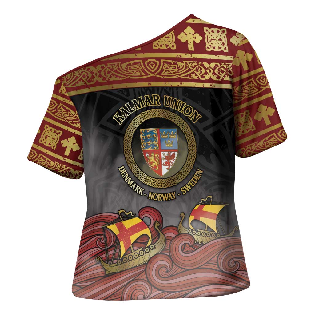 Danish Empire Cross Shoulder Shirt Kalmar Union With Viking Patterns - Wonder Print Shop