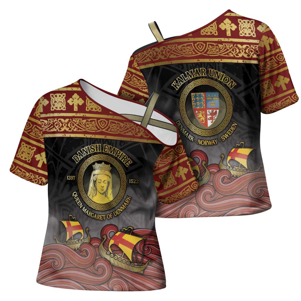 Danish Empire Cross Shoulder Shirt Kalmar Union With Viking Patterns - Wonder Print Shop