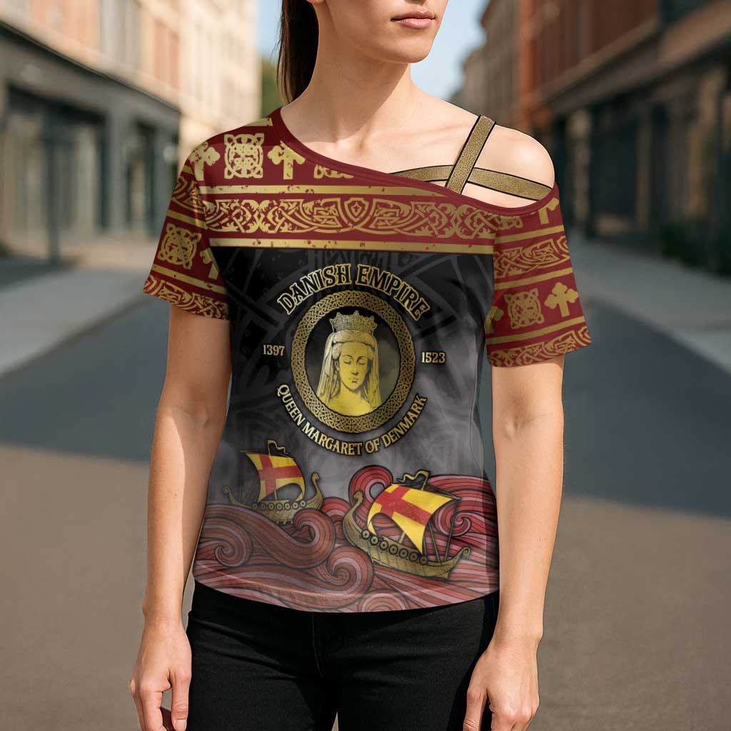 Danish Empire Cross Shoulder Shirt Kalmar Union With Viking Patterns - Wonder Print Shop