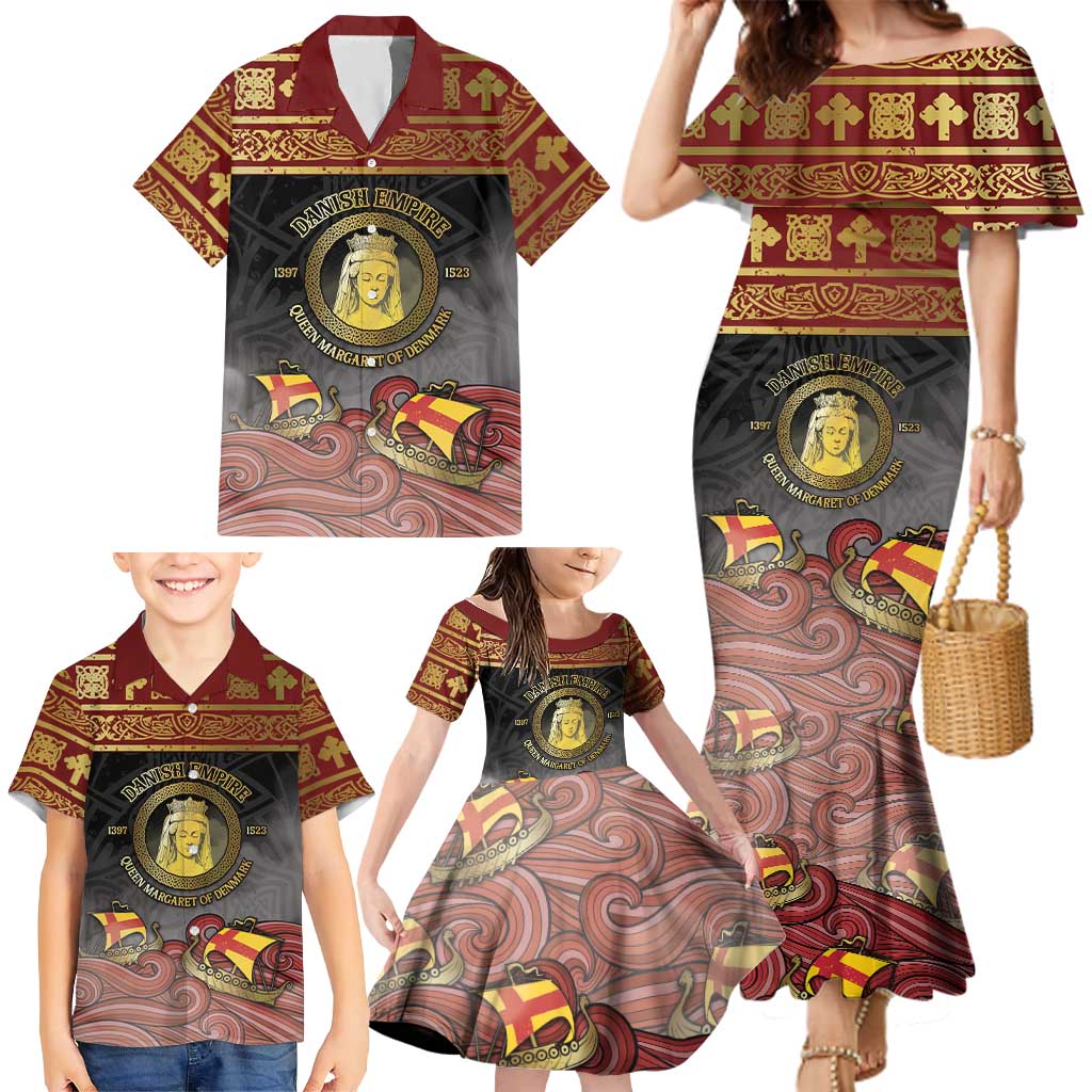 Danish Empire Family Matching Mermaid Dress and Hawaiian Shirt Kalmar Union With Viking Patterns - Wonder Print Shop