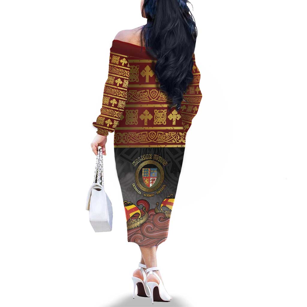 Danish Empire Family Matching Off The Shoulder Long Sleeve Dress and Hawaiian Shirt Kalmar Union With Viking Patterns - Wonder Print Shop