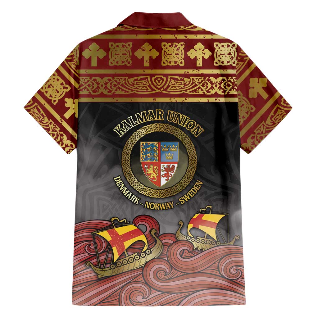 Danish Empire Family Matching Off Shoulder Maxi Dress and Hawaiian Shirt Kalmar Union With Viking Patterns - Wonder Print Shop