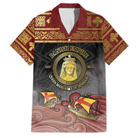 Danish Empire Family Matching Off Shoulder Short Dress and Hawaiian Shirt Kalmar Union With Viking Patterns - Wonder Print Shop