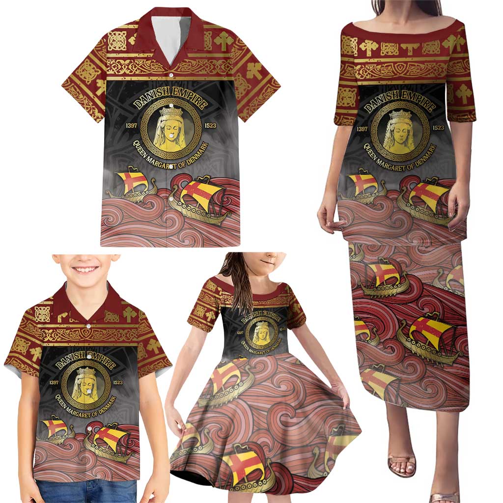Danish Empire Family Matching Puletasi and Hawaiian Shirt Kalmar Union With Viking Patterns - Wonder Print Shop