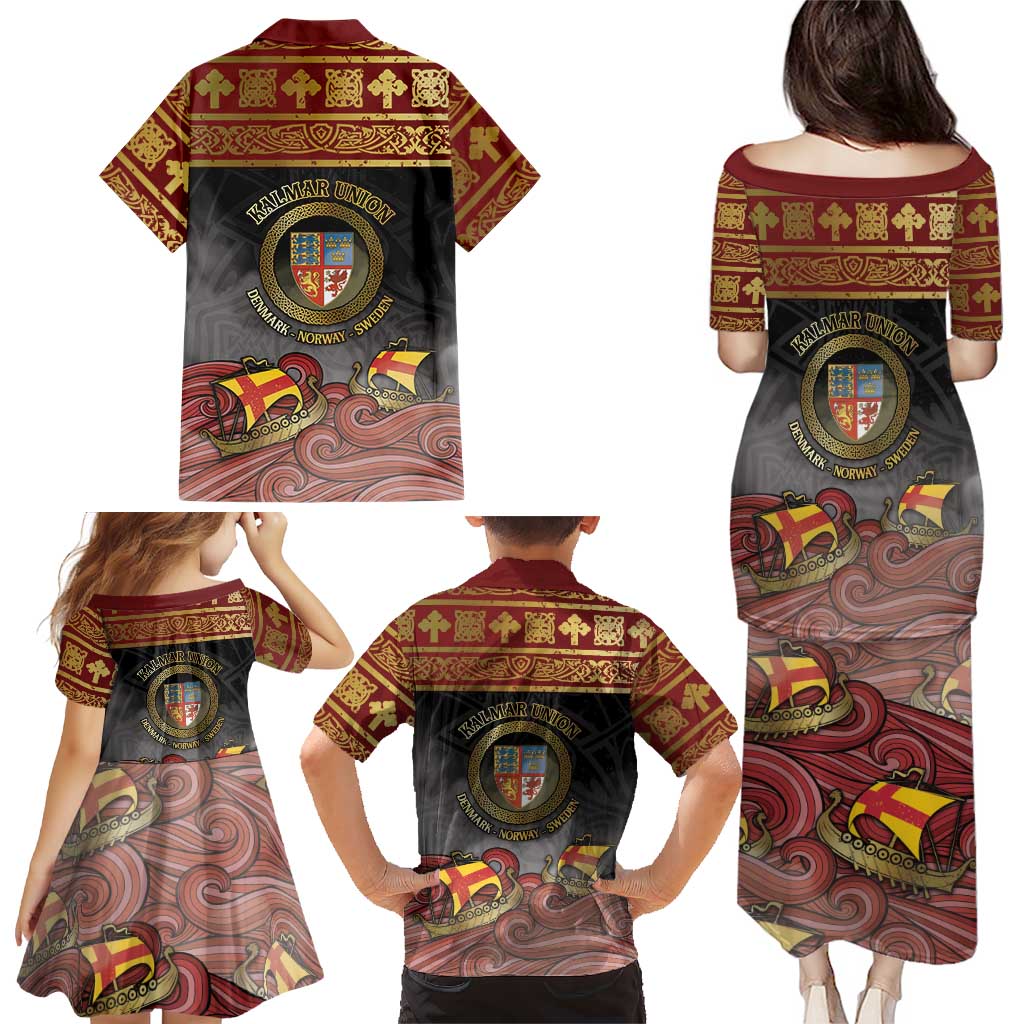 Danish Empire Family Matching Puletasi and Hawaiian Shirt Kalmar Union With Viking Patterns - Wonder Print Shop