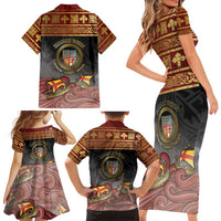 Danish Empire Family Matching Short Sleeve Bodycon Dress and Hawaiian Shirt Kalmar Union With Viking Patterns - Wonder Print Shop