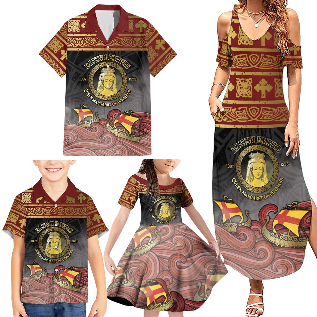 Danish Empire Family Matching Summer Maxi Dress and Hawaiian Shirt Kalmar Union With Viking Patterns - Wonder Print Shop