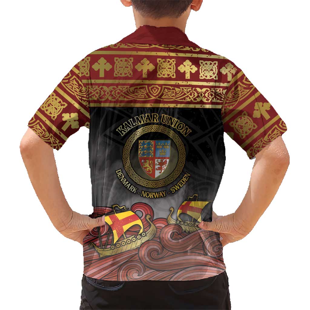 Danish Empire Family Matching Tank Maxi Dress and Hawaiian Shirt Kalmar Union With Viking Patterns - Wonder Print Shop