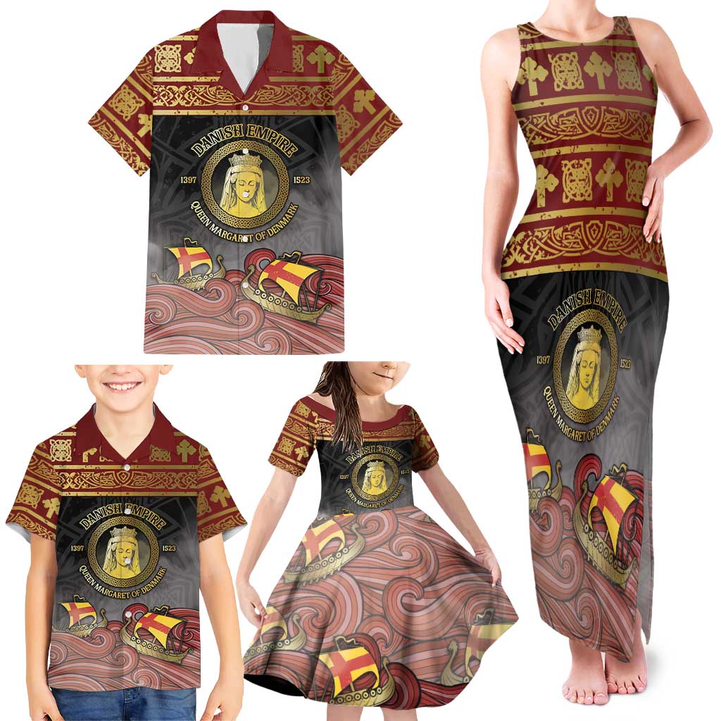 Danish Empire Family Matching Tank Maxi Dress and Hawaiian Shirt Kalmar Union With Viking Patterns - Wonder Print Shop