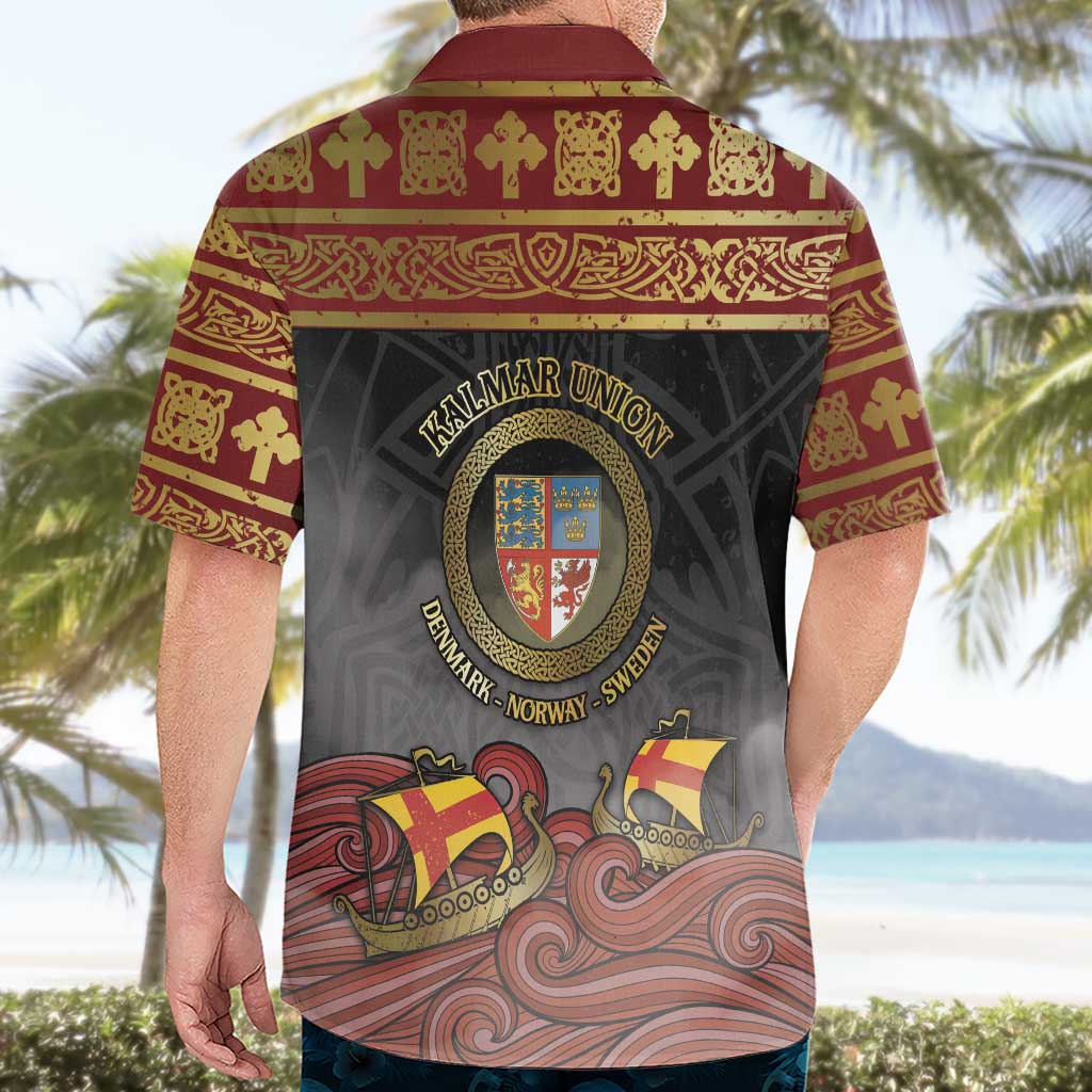 Danish Empire Hawaiian Shirt Kalmar Union With Viking Patterns - Wonder Print Shop