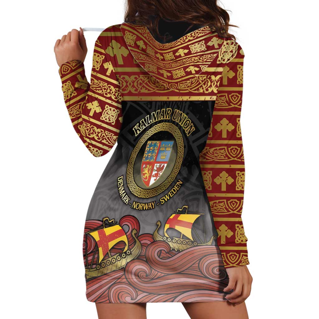 Danish Empire Hoodie Dress Kalmar Union With Viking Patterns - Wonder Print Shop