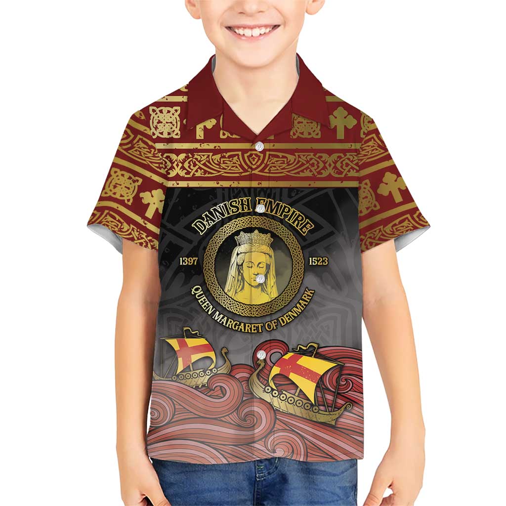 Danish Empire Kid Hawaiian Shirt Kalmar Union With Viking Patterns - Wonder Print Shop